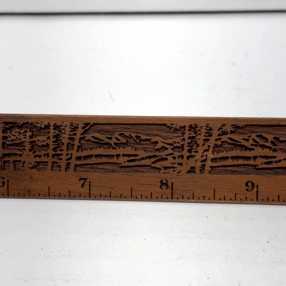 Vintage 1977 Walnut Lasercraft Pencil Holder President's Club & Ruler Landscape